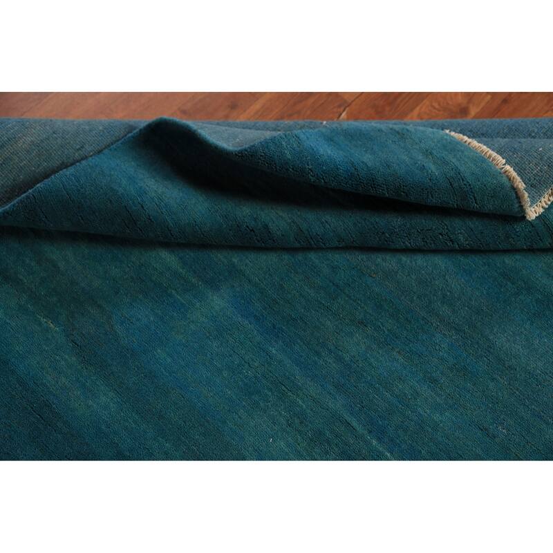 Teal Blue Gabbeh Square Oriental Rug Handmade Wool Carpet - 4'0" x 4'5"
