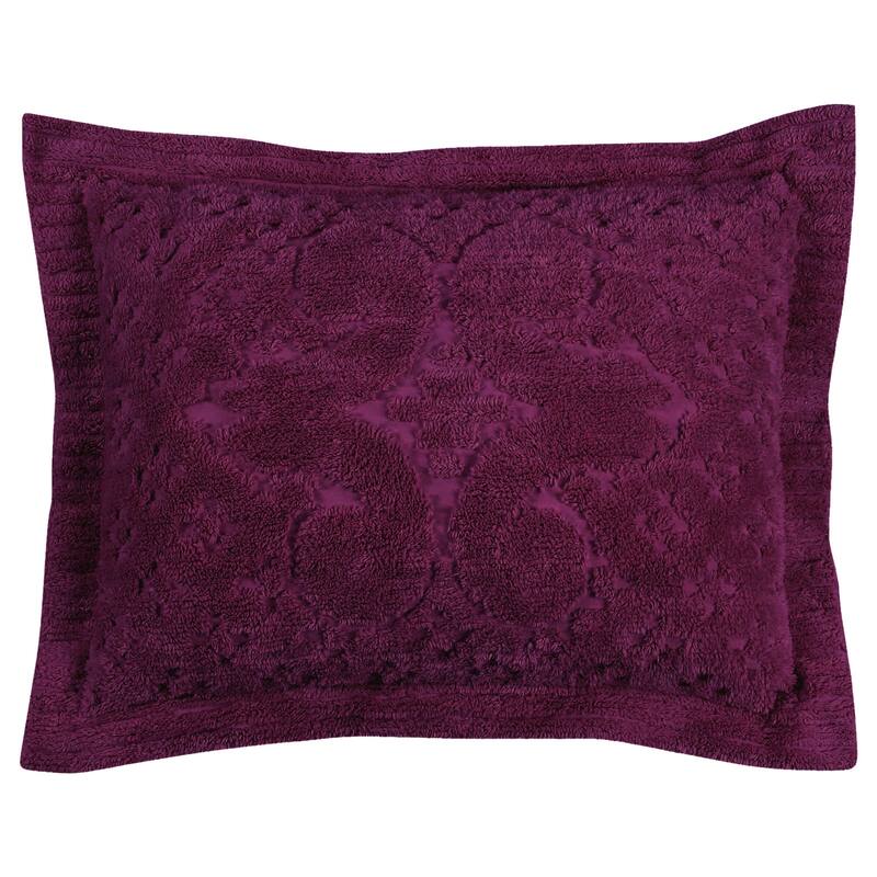 Better Trends Ashton Collection in Medallion Design 100% Cotton Tufted Unique Luxurious Machine Washable Tumble Dry - Plum - Standard Sham