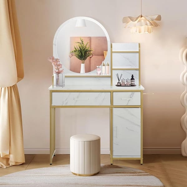 BarberPub Modern Vanity Desk with Mirror, Light Luxury Dressing Table for Bedroom 3362 BarberPub Modern Vanity Desk with Mirror, Light Luxury Dressing Table for Bedroom 3362