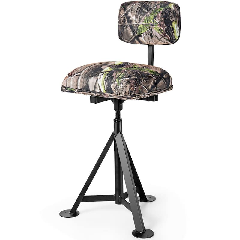 Gymax Swivel Hunting Chair Tripod Blind Stool w/ Detachable Backrest - 16'' x 15'' x 30''