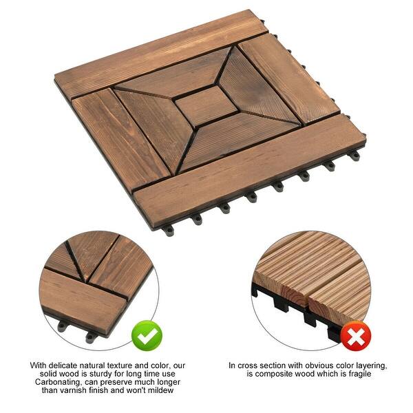 Shop Costway 11 Pcs 12 X 12 Interlocking Wood Deck Tiles Patio