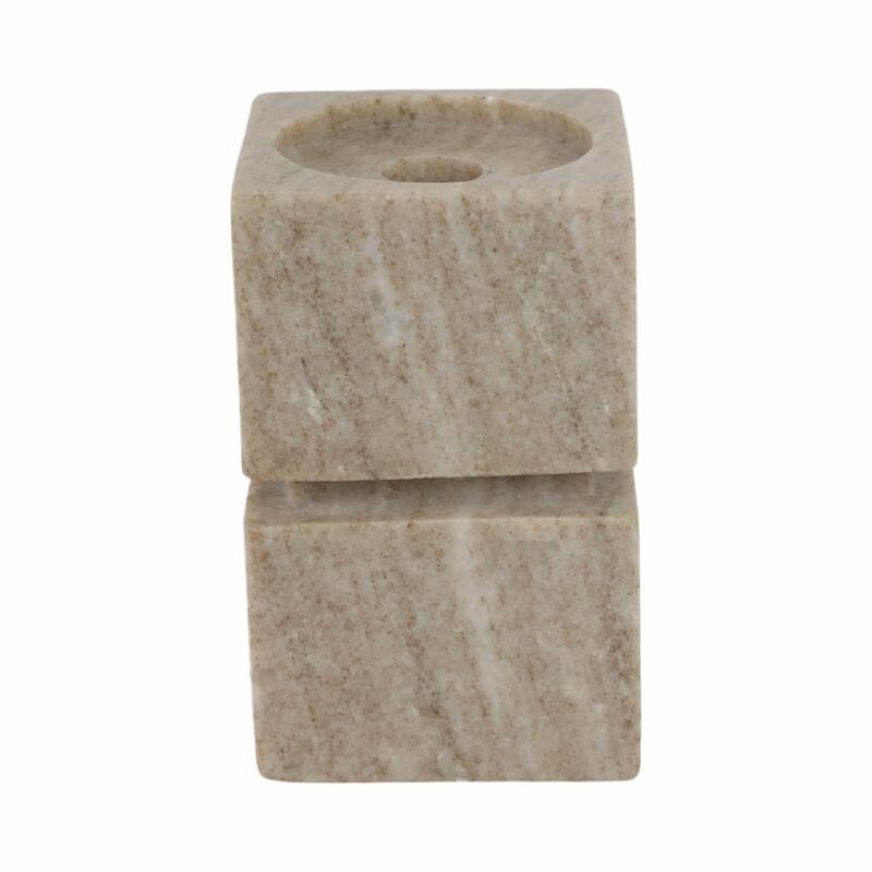 Modern Onyx Marble Stacked Cubes Candle Holder - Ivory & Tan