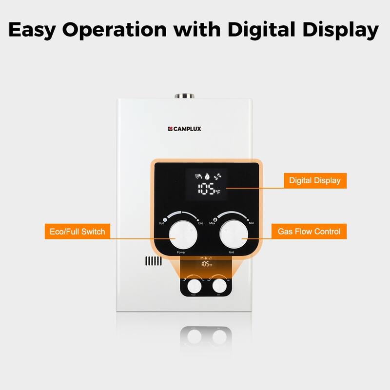 CAMPLUX 2.64 GPM 68,000 BTU Indoor Residential Propane Tankless Water Heater, White