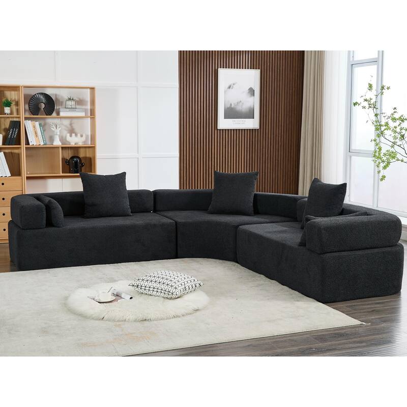 3-Piece Curved Sofa, Oversized Boucle Couch, Flexible for Living Room