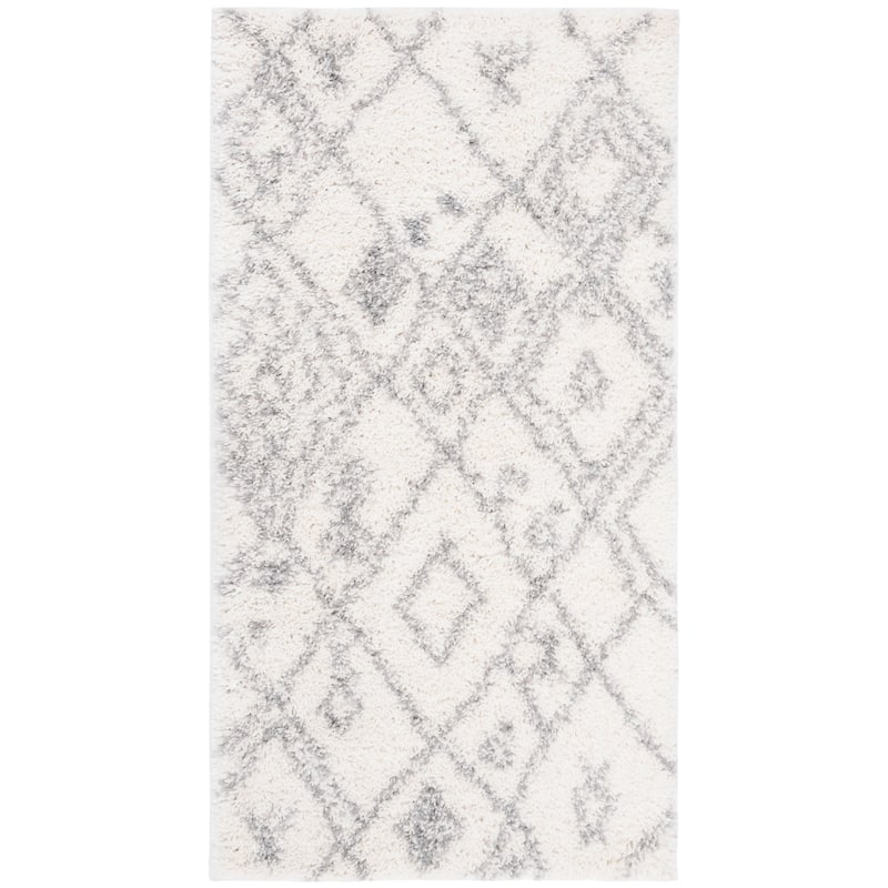 SAFAVIEH Parma Shag Mahalie Trellis 1.2-inch Thick Rug - 2' x 3' - Cream/Grey