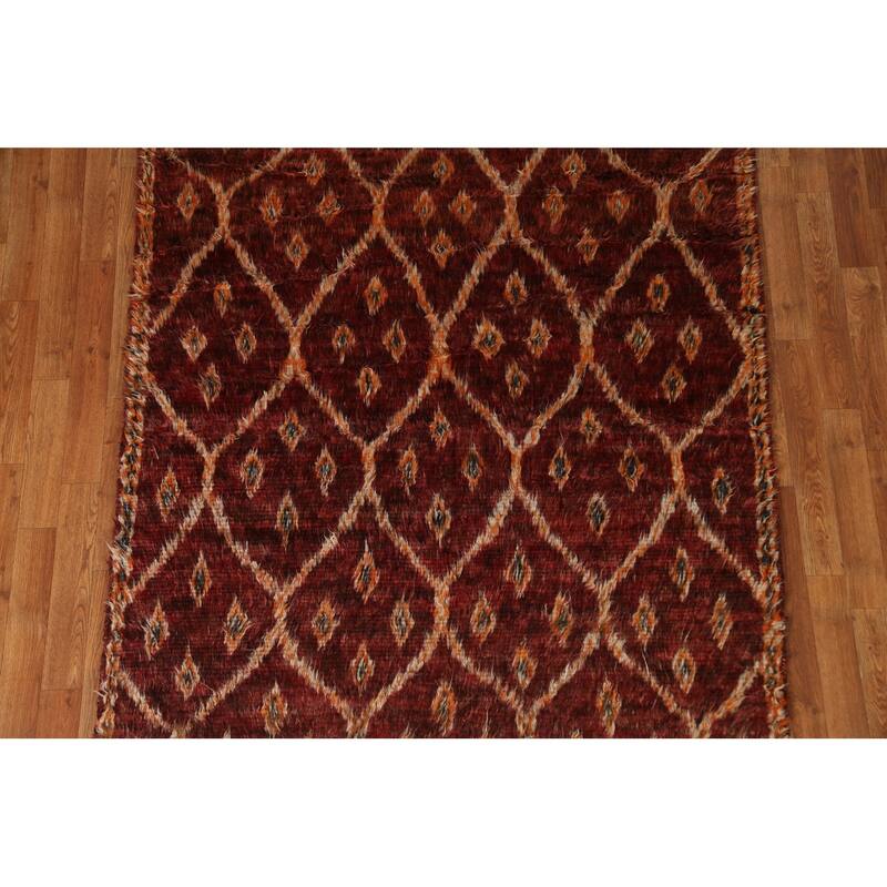 Hand Knotted Oriental 100% Wool Carpet Modern Tribal Red Moroccan Area Rug - 6' 5'' X 4' 8''