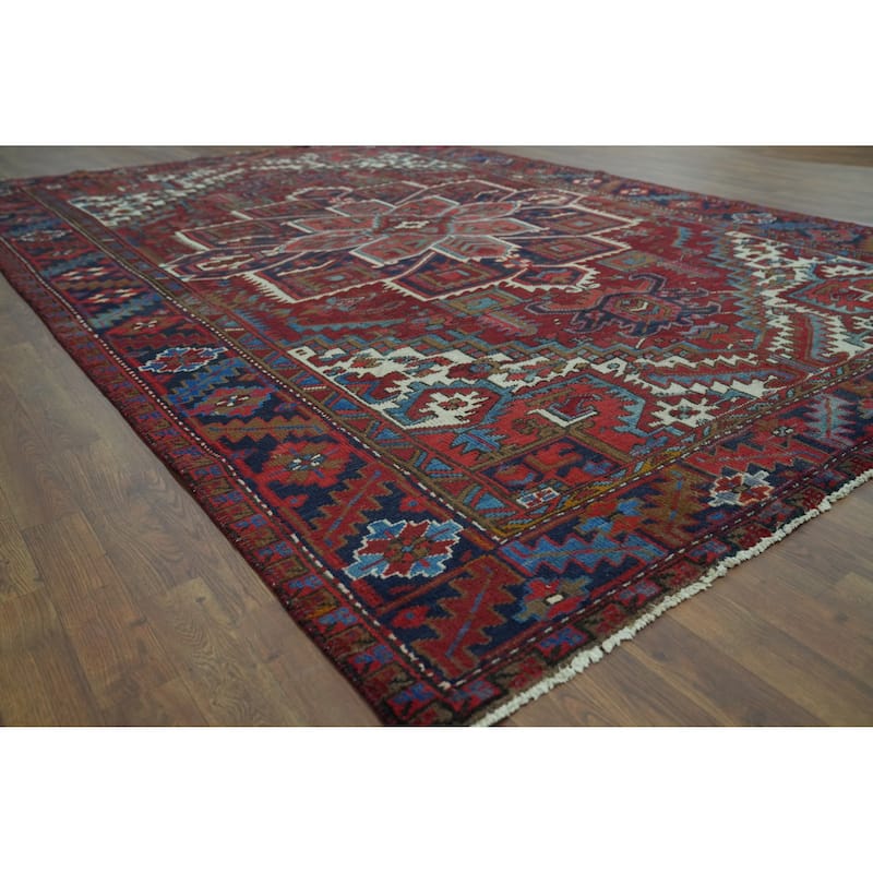 Heriz Persian Vintage Area Rug Hand-Knotted Red Wool Carpet - 7'4" x 10'9" - 7'4" x 10'9" - Red
