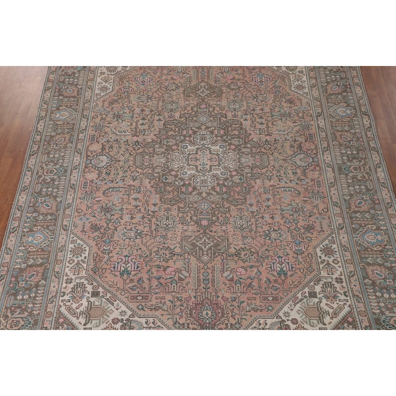 Tabriz Persian Vintage Rug Hand-Knotted Geometric Wool Carpet - 9'7"x 12'6"