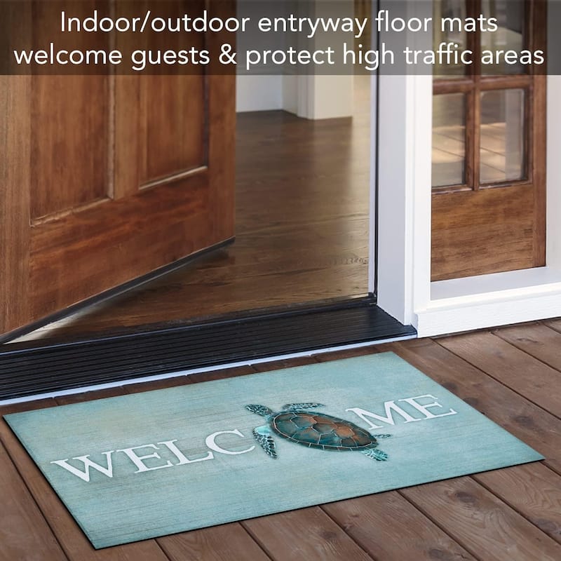 Sea Turtle Welcome Indoor/Outdoor Floor Mat Made in The USA Low Profile, Protective Non-Skid Rubber Backing, 29.5" by 17.75"