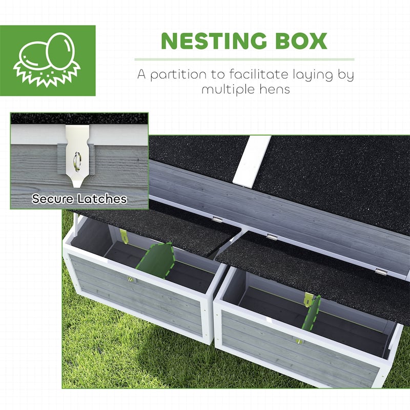 Large Wooden Chicken Coop with 2 Nesting Boxes, Wheels and Ramp - 59.1" W × 53.1" D × 48.2" H
