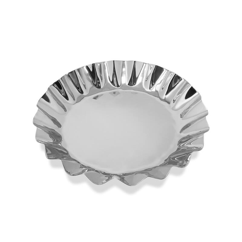 Tray with Wavy Edge 14.25"D Stainless Steel