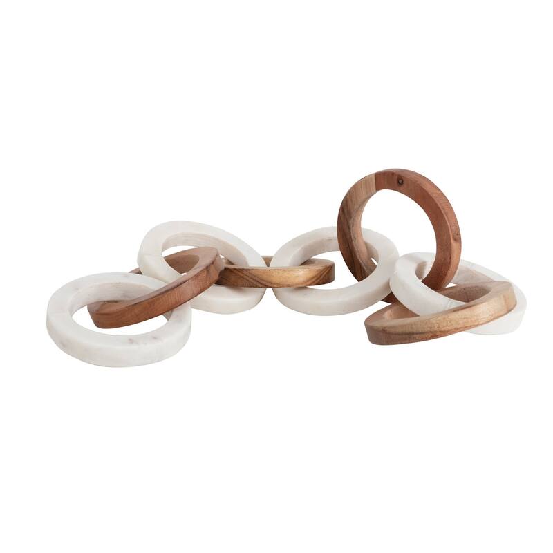 Acacia Wood and Marble Chain with 8 Links - Multi-Color