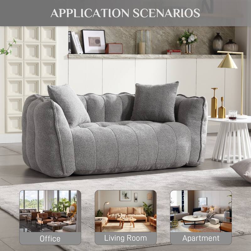 Ouyessir Upholstered Chenille Fabric Bean Bag Sofa Chair with 2 Pillows