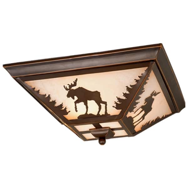 slide 2 of 11, Yellowstone Bronze Rustic Moose Tree Square Outdoor Flush Mount Ceiling Light - 14-in W x 5.75-in H x 14-in D Burnished Bronze - 14-in W x 5.75-in H x 14-in D