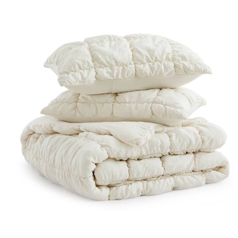 Puff Quilting Comforter Set with Pillowcases, Modern All Season Puffy Bedding Set