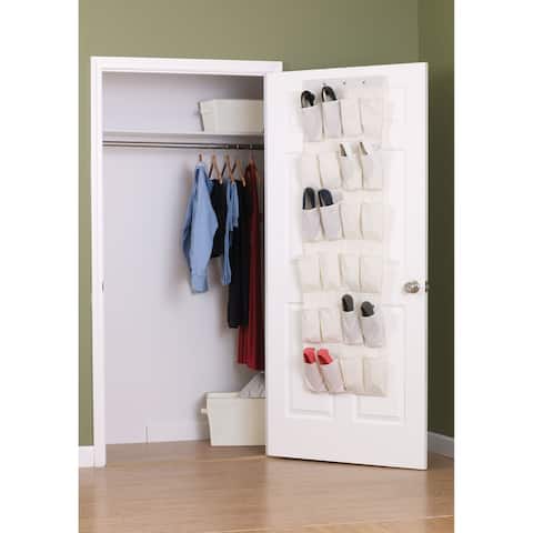 Household Essentials Over The Door 24 Packet Shoe Storage Organizer, Natural Canvas - 18'' x 2'' x 64.5''