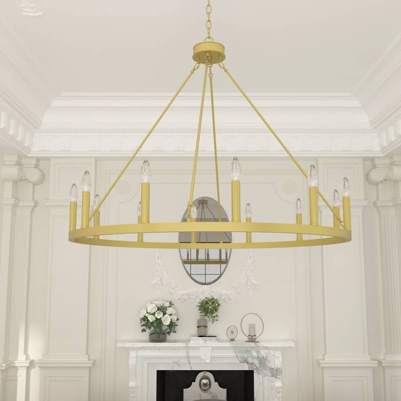 Acroma 12-light Farmhouse 40In Wagon Wheel Chandelier with UL - 40'' D x 138'' H - Gold