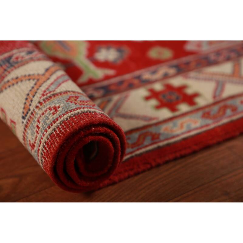 Red Kazak Foyer Rug Red Handmade Traditional Wool Carpet - 2'8"x 4'0"
