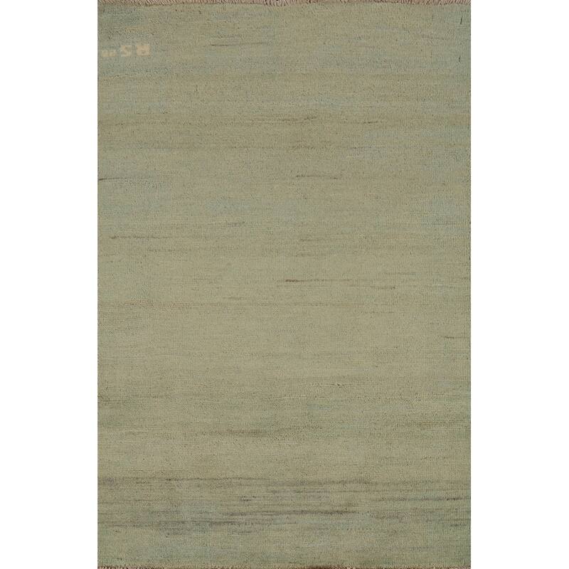 Green Gabbeh Modern Foyer Rug Handmade Wool Carpet - 2'7"x 3'11"