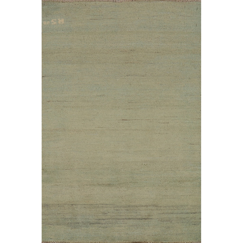 Green Gabbeh Modern Foyer Rug Handmade Wool Carpet - 2'7"x 3'11"