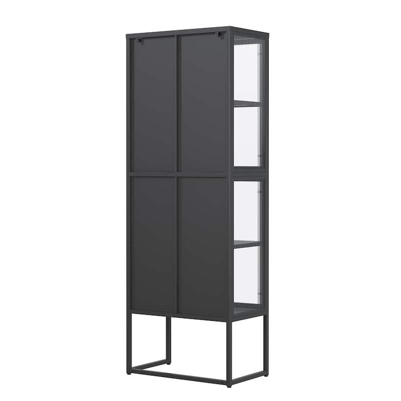 Benvolio 65.35-inch Black Four Door Metal Storage Cabinet with Fluted Clear Doors - 65.35