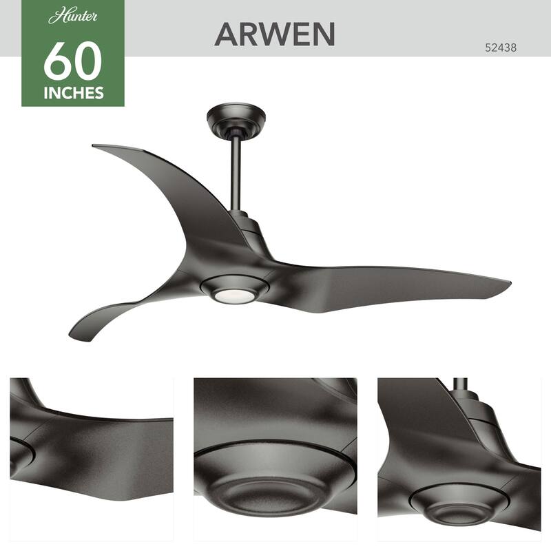 Hunter 60" Arwen Ceiling Fan w/ LED Light Kit, Handheld Remote, Contemporary - ENERGY STAR!
