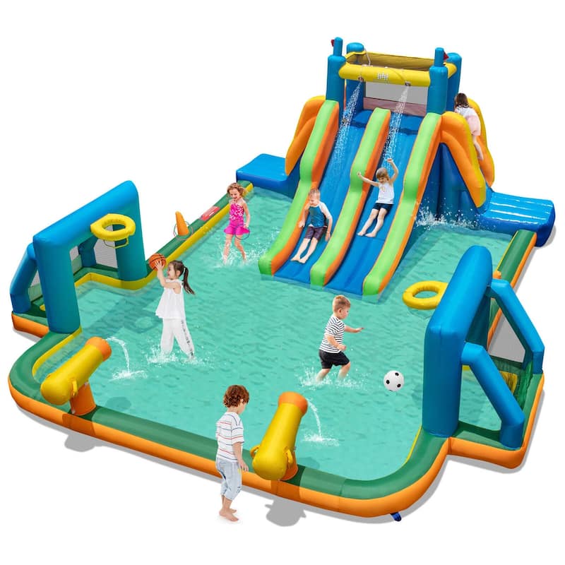 Costway Inflatable Water Slide with 2 Long Slides Pool Climbing Walls - Multicolor - Blower Excluded