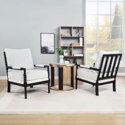 SEYNAR Mid Century Teddy Velvet Fabric Wood Accent Armchair with Cushion Set of 2