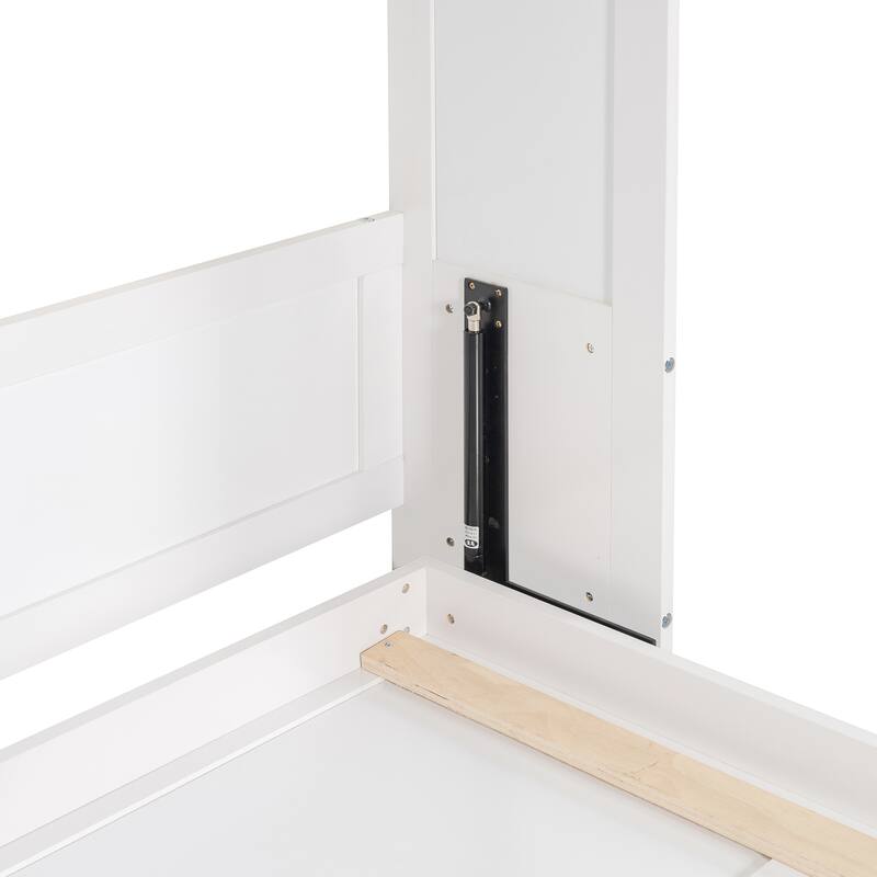 Space-Saving Full Size Murphy Bed with Sofa, Shelves, USB & Light in White