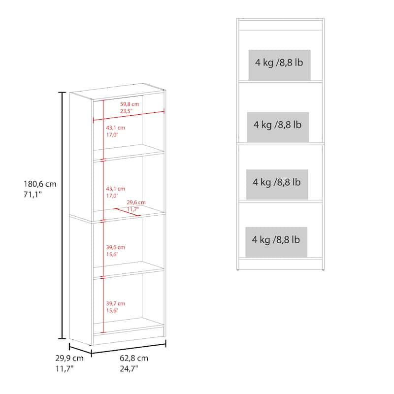 Tall Elegant 4-Shelf Bookcase Kronos,Open Storage,Stained Walnut