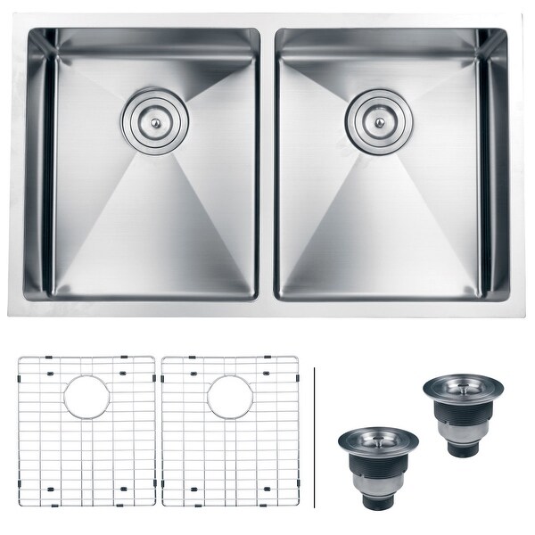 Ruvati RVH7401 Gravena 32" Undermount Double Basin 16 Gauge Stainless Steel Kitchen Sink with 2 Basin Racks and 2 Basket