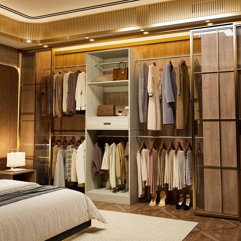 Rackcog 96'' Closet System with 6 Hanging Rods, Adjustable Closet Organizer with Drawers and Shelves