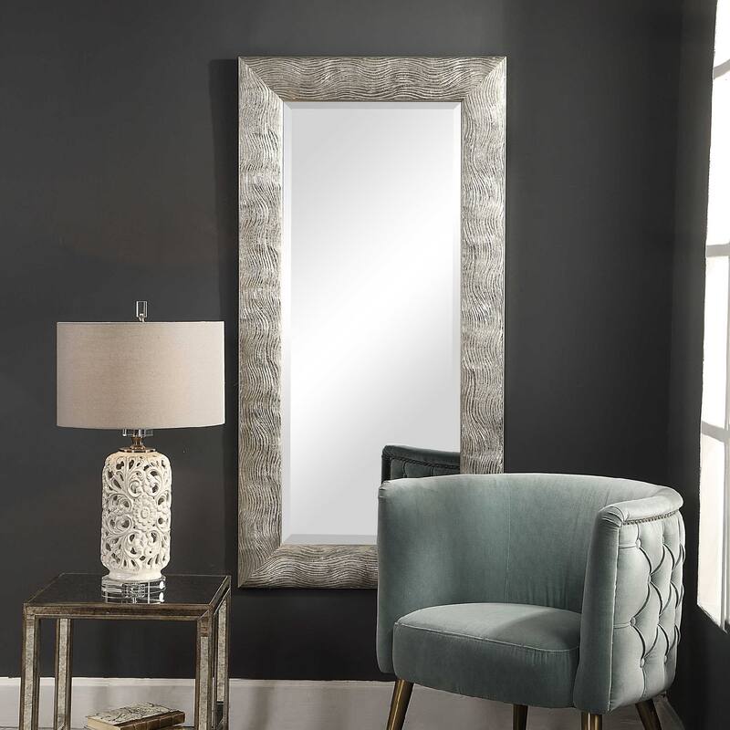 Wavy Rectangle Wall Mirror - 60" - Metallic Silver