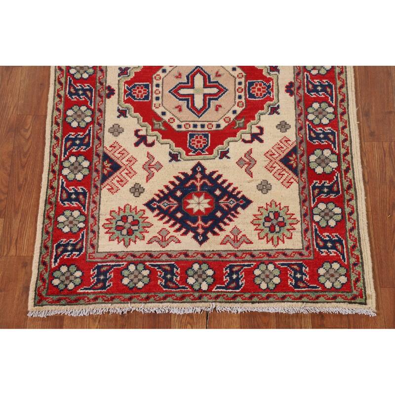 Traditional Beige Kazak Foyer Rug Hand-Knotted Wool Carpet - 2'8" x 3'11"