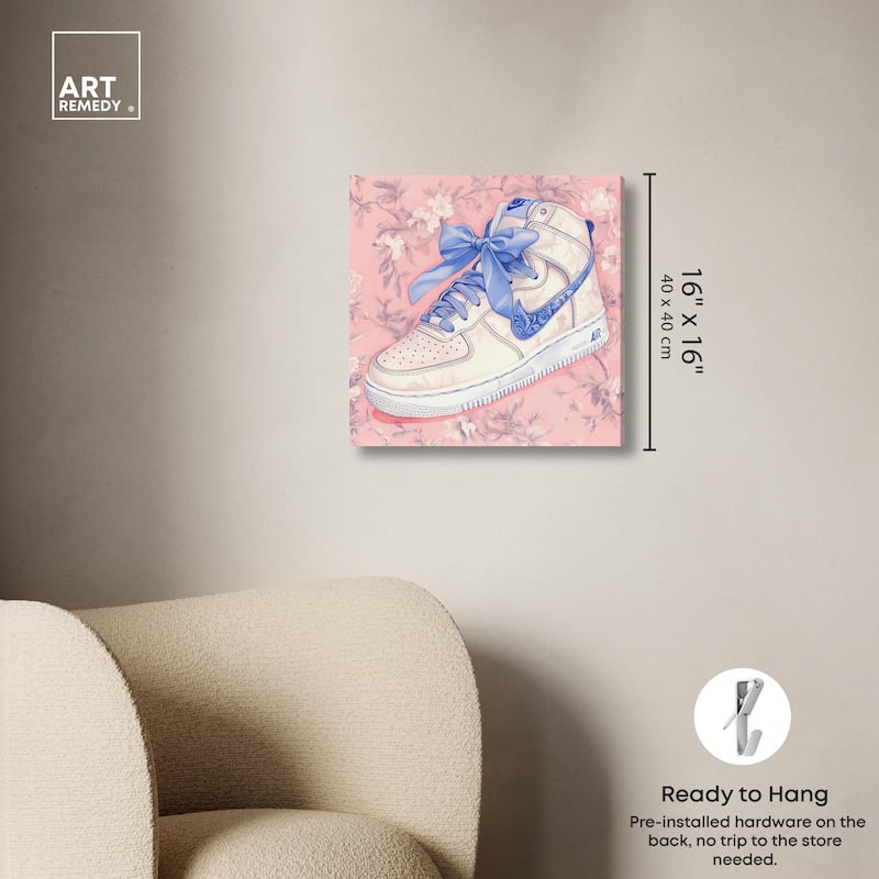 Blue Bow Sneaker Canvas by Art Remedy, Gallery Wrapped