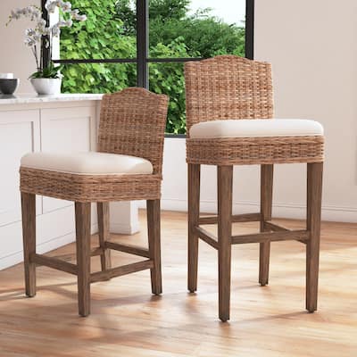Duvall Grey Washed Rattan Cushioned Stool by East at Main