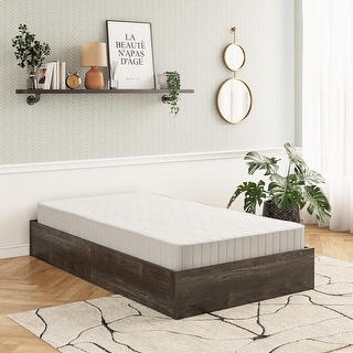 RealRooms DreamSaver Set Platform Bed Frame + Mattress Included, Twin Size Platform Bed and 6-Inch Mattress Set, Black Oak