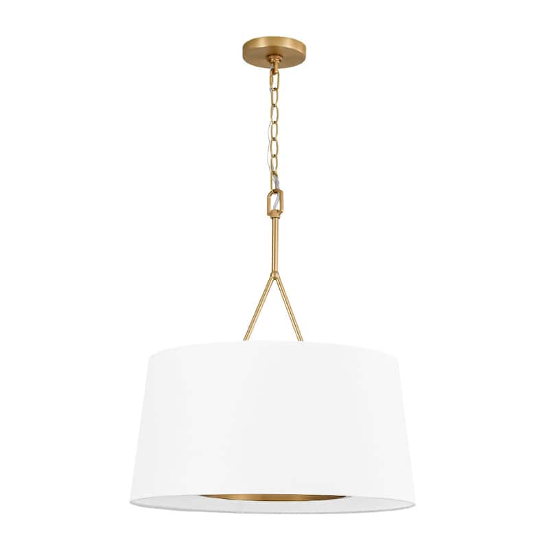 Mid-Century 6-Light Drum White Fabric Round Cage Chandelier 19.7 in