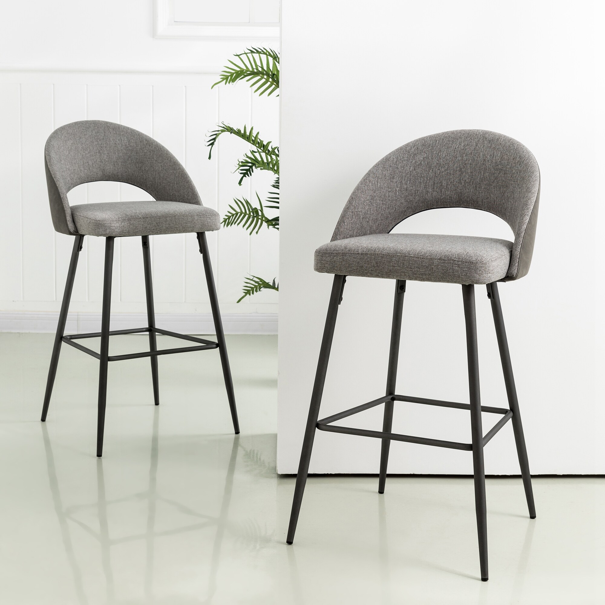Shop Glitzhome Set Of 2 Grey Mixing Fabic And Leatherette Bar Stool With Tapered Metal Legs Overstock 32118744