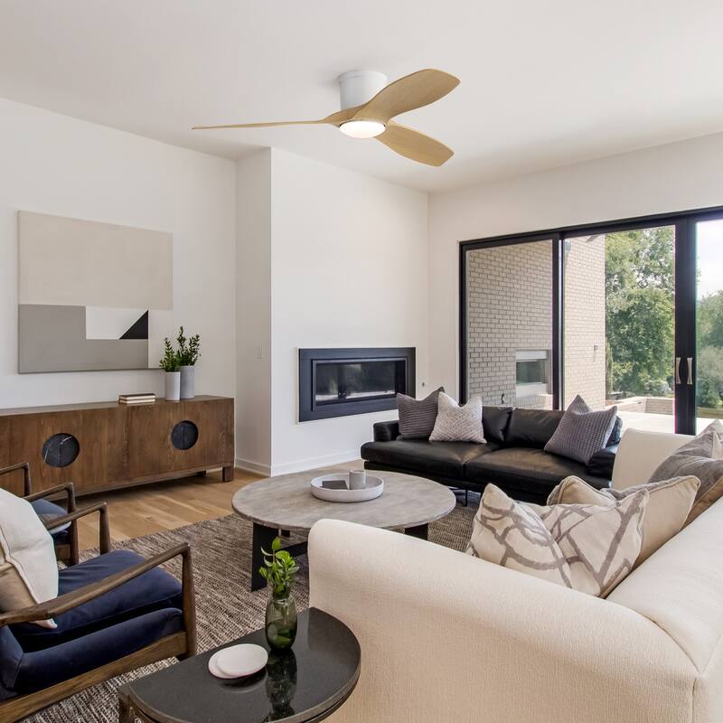 Sofucor 52 Inch Low Profile Flush Mount Ceiling Fan With Light and Remote,3-ABS Blades Smart Optional,Reversible DC Motor