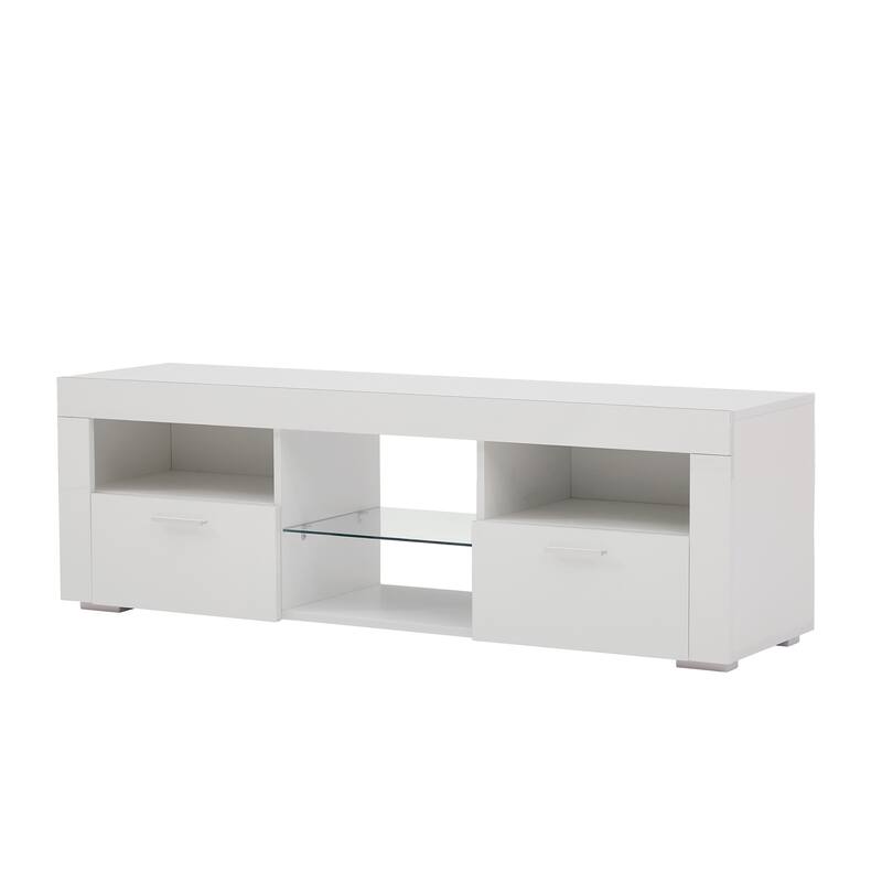 White 51" TV Stand with LED & Drawers for TVs Up to 55"