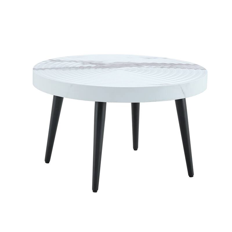 Marble Pattern Round Coffee Table,Exquisite Suction Molding Process,Marble Pattern Design,Black Sprayed Metal Leg