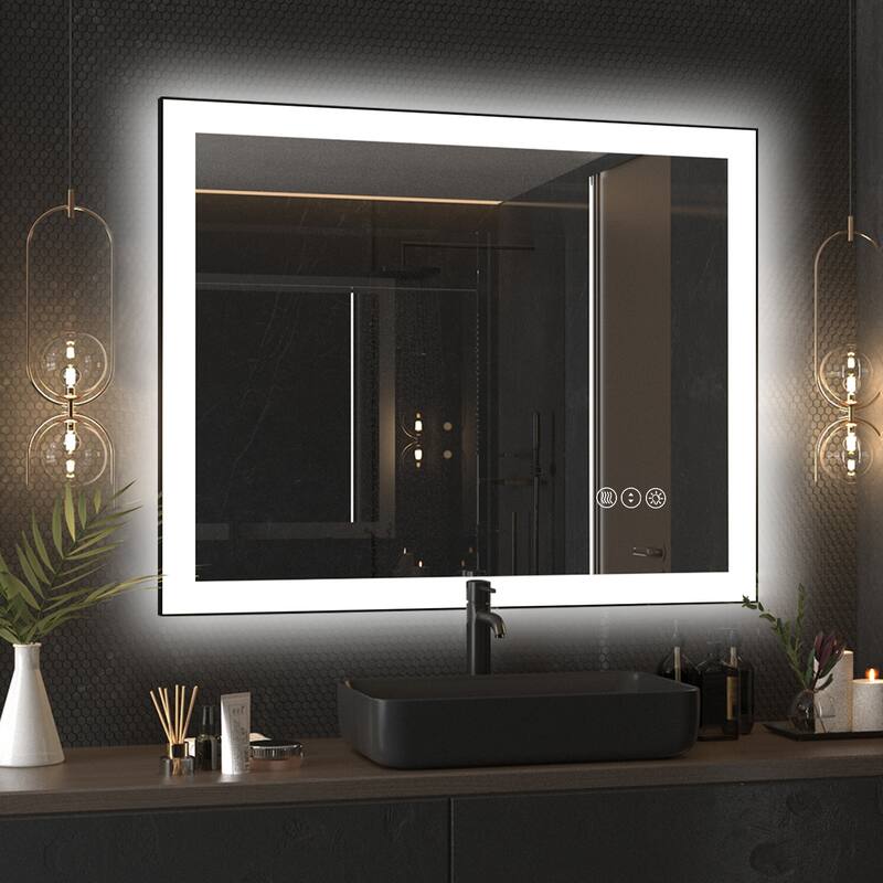 QuivaraView Premium Black Aluminum Framed LED lighting Vanity Mirrors - 40" x 32"