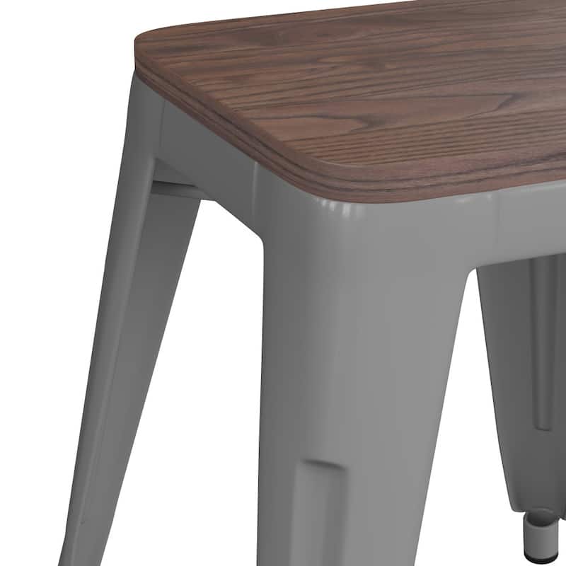 Set of 4 18" Table Height Indoor Stackable Metal Stool with Wood Seat