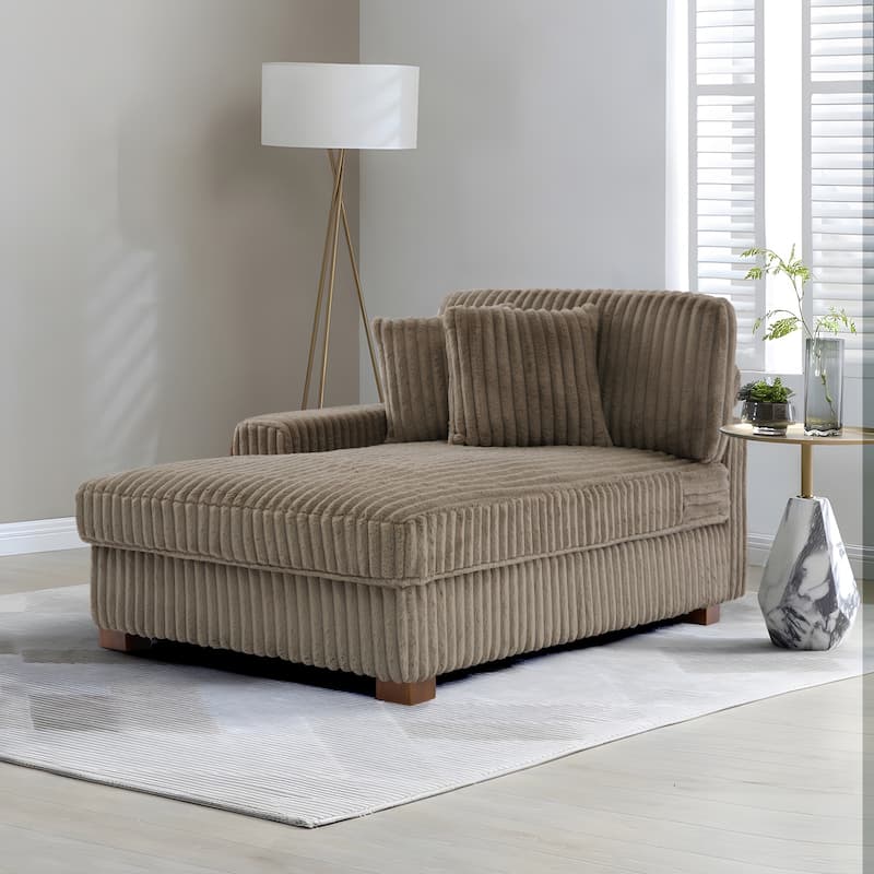 Modern Cotton Flannel Indoor Chaise Lounge Couch with Pillows - Light Brown - Left Facing