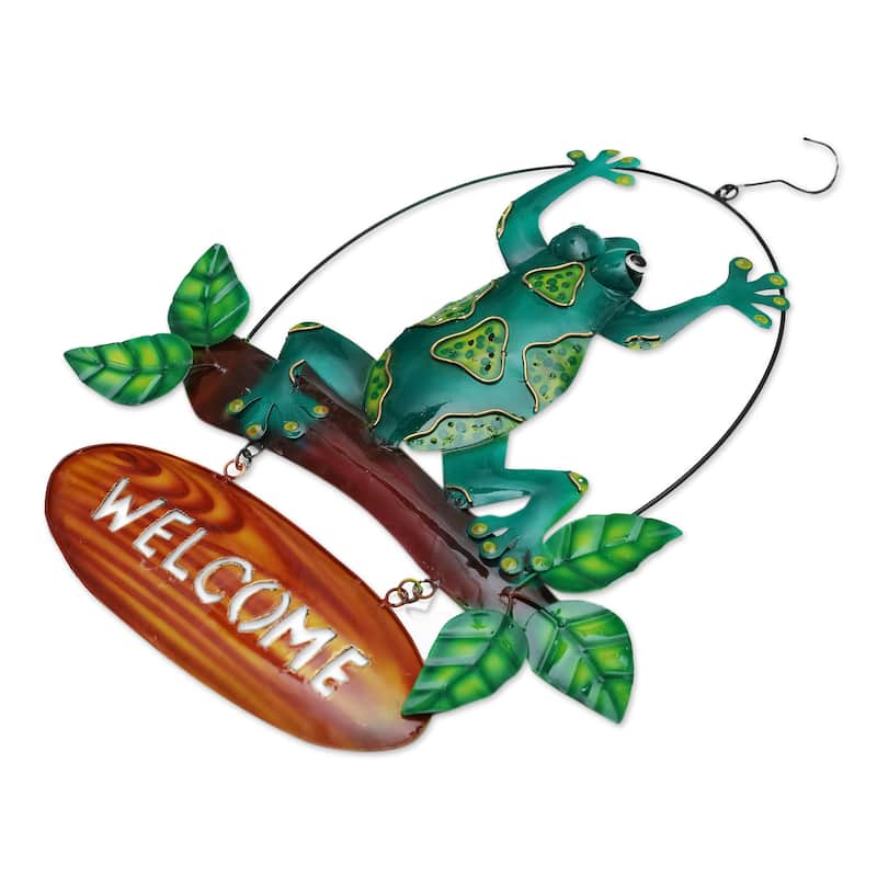 Novica Handmade Frogs Realm Iron Welcome Sign