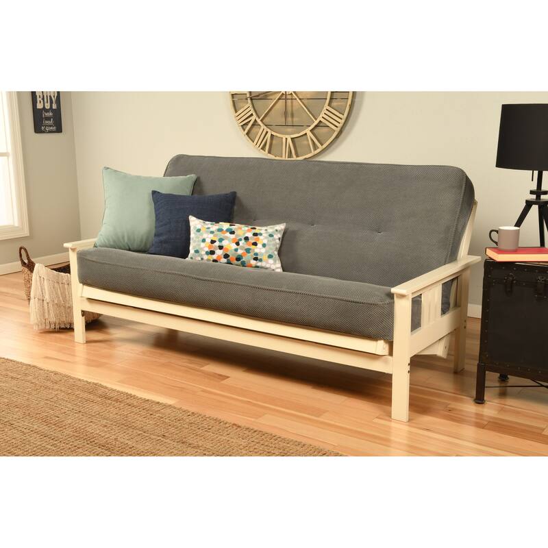 Porch & Den Kern Antique Wood Futon Set with Innerspring Mattress - Marmont Thunder