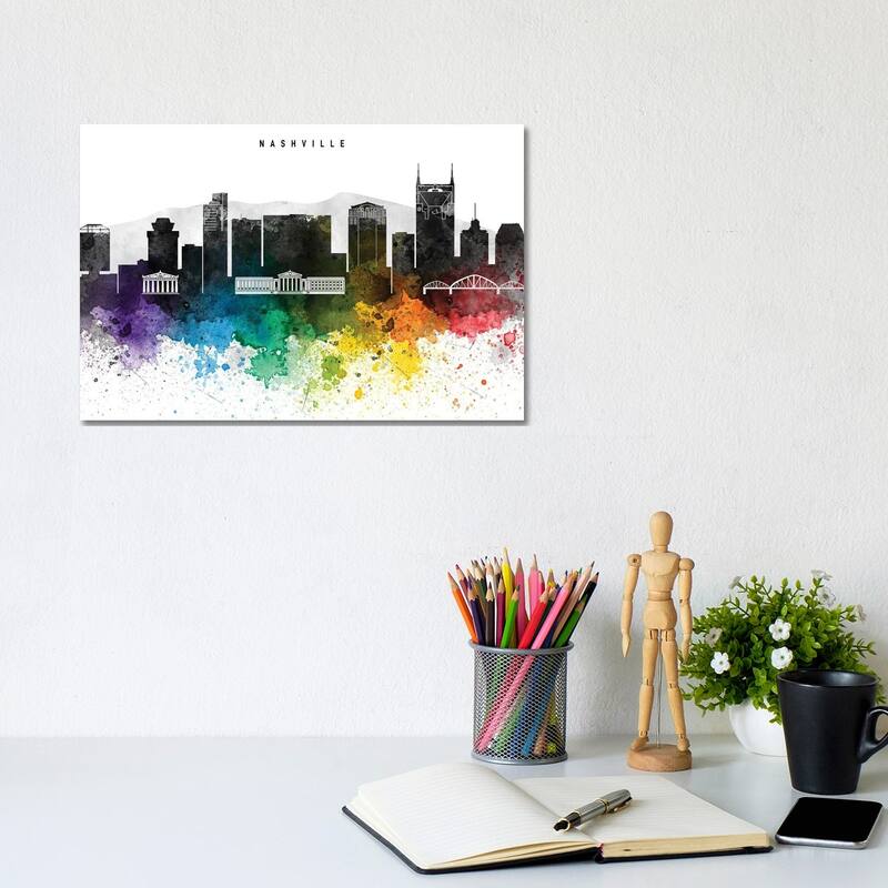 iCanvas "Nashville Skyline, Rainbow Style" by WallDecorAddict Canvas Print - 8x12x0.75