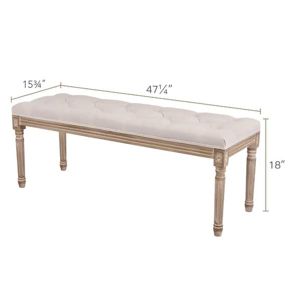 dimension image slide 1 of 2, Linen Upholstered Tufted French Country Transitional Bench