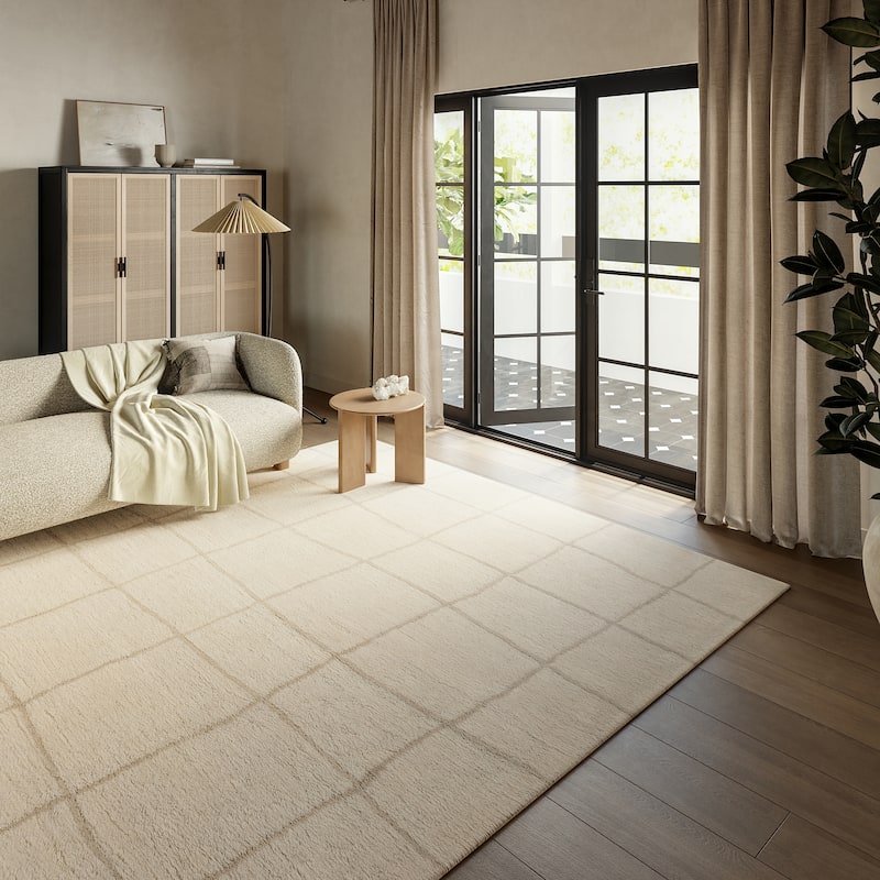 Frenshe Interiors Cove Checked Wool Area Rug - 9'6" x 13'6" - Ivory
